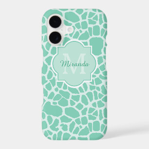 Girly Neo Mint Green Giraffe Print Monogram Name