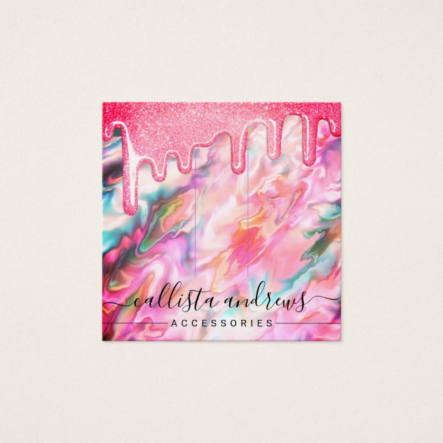 Girly Neon Coral Pearl Opal Glitter Drip Hair Clip (Front)