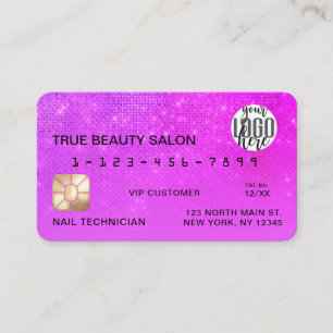 Girly Neon Magenta Sequin Glitter Credit Card Logo