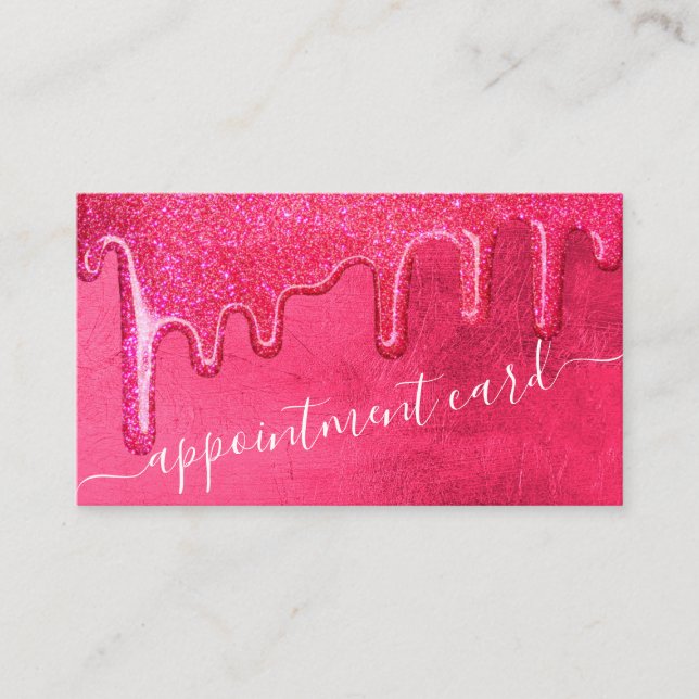 Girly Neon Pink Thick Glitter Drips Appointment Business Card (Front)