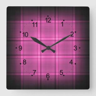 girly neon squars shadows placard wood pink square wall clock