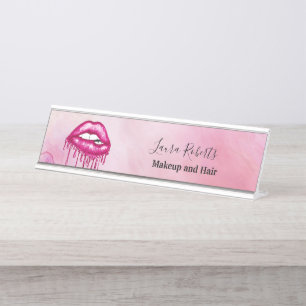 Girly Office Pink Lips and Glitter Desk Name Plate