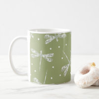 Girly olive green white dots and dragonflies
