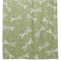 Girly olive green white dots and dragonflies