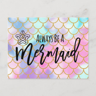Girly Ombre Gold Glitter Always Be a Mermaid Postcard