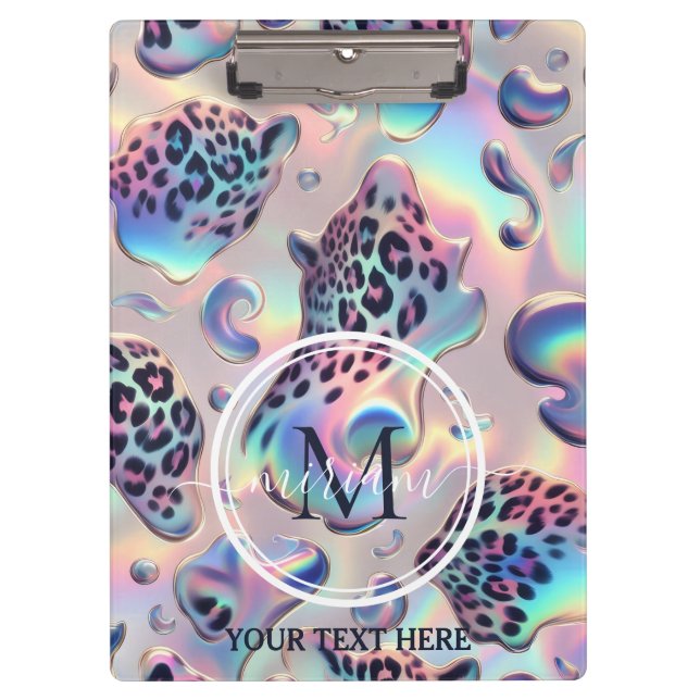 Girly Opal Leopard Print Office School Clipboard (Front)