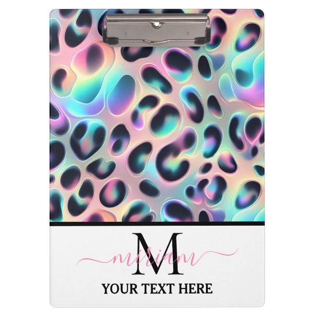 Girly Opal Leopard Print Office School Clipboard (Front)