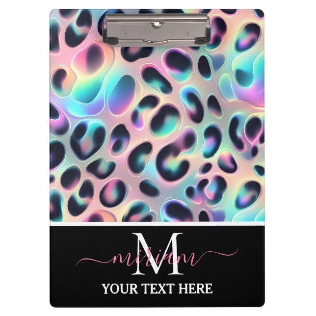 Girly Opal Leopard Print Office School Clipboard (Front)