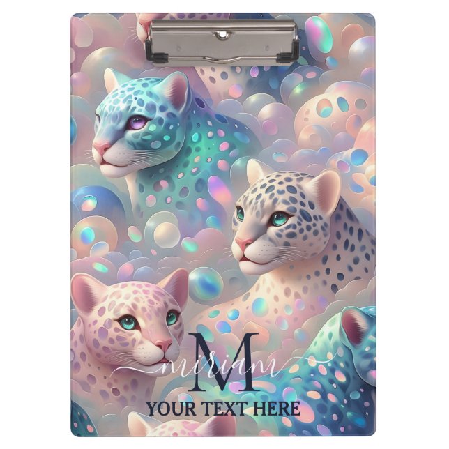 Girly Opal Leopard Print Office School Clipboard (Front)