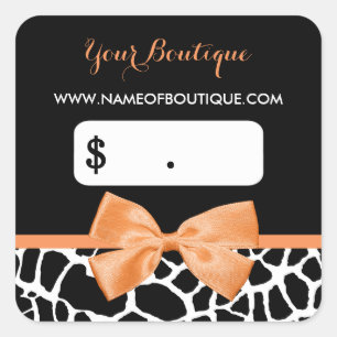 Girly Orange Bow Giraffe Print Boutique Price Tags