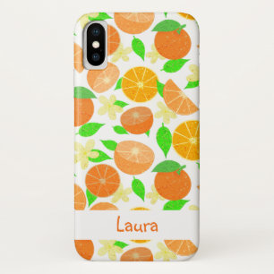 Girly orange fruit pattern with name or monogram iPhone x case