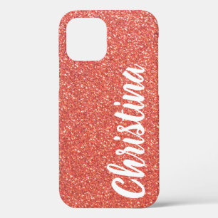Girly Orange Glitter Name Personalised iPhone 12 Case