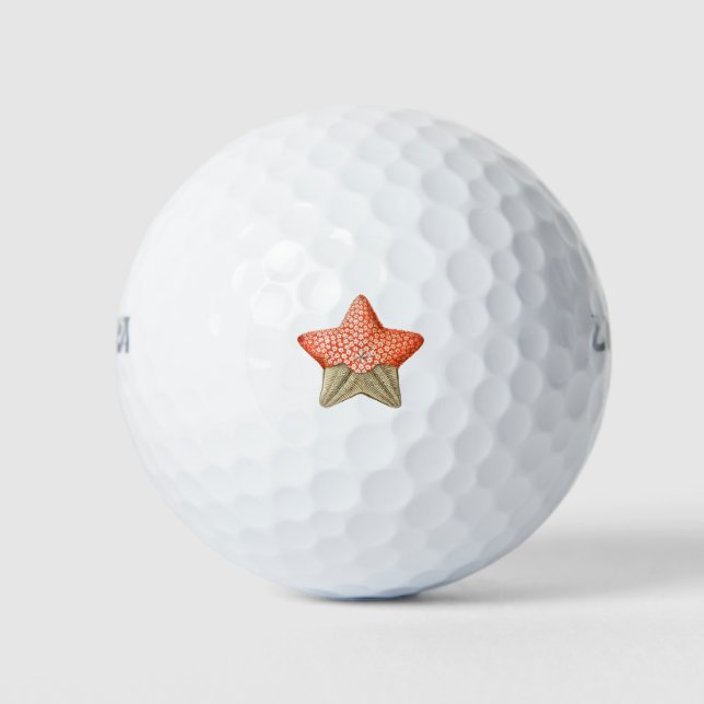 Girly Orange Gold Starfish Golf Balls (Front)