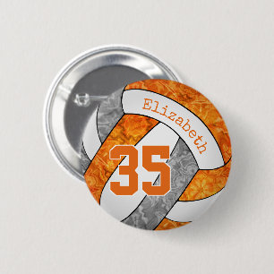 girly orange grey volleyball team colours  6 cm round badge