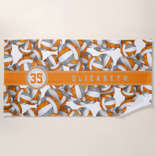 Girly orange grey volleyball team colours gifts  beach towel