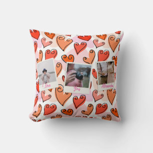 Girly Orange Hearts Cute Romantic Valentine Photo Cushion