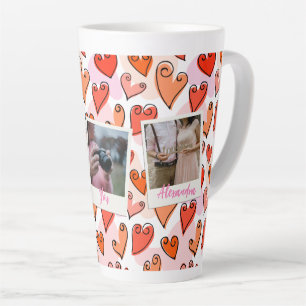 Girly Orange Hearts Cute Romantic Valentine Photo Latte Mug