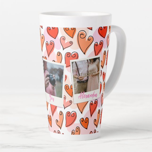Girly Orange Hearts Cute Romantic Valentine Photo Latte Mug (Right Angle)
