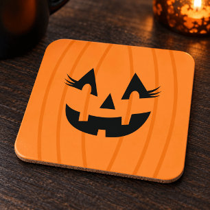 Girly Orange Jack o Lantern Eyelashes Pumpkin Coaster