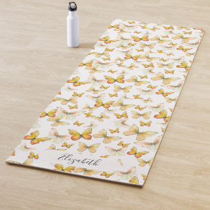 Girly Orange Pastel Butterflies Custom Name Yoga Mat
