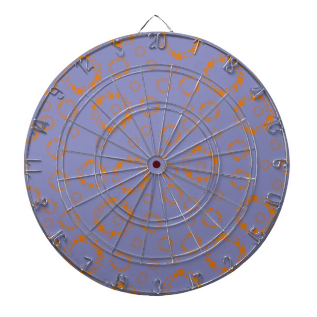 girly orange purple circle squares pattern dizzy dartboard (Front)