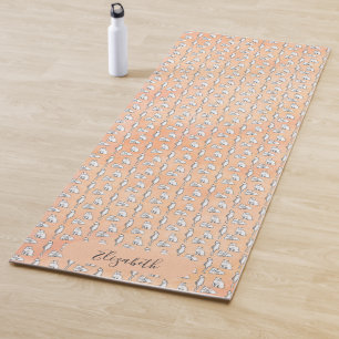 Girly Orange Watercolor Cats Custom Name Yoga Mat