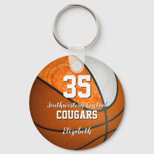 girly orange white basketball school team colours key ring
