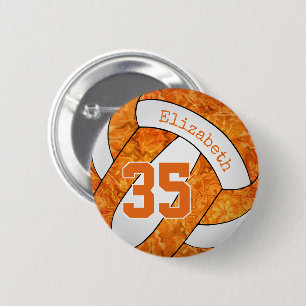 girly orange white volleyball team colours 6 cm round badge