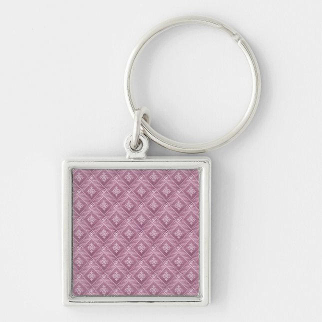 Girly Orchid Pink Damask Pattern Key Ring (Front)