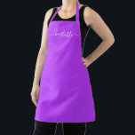 Girly orchid purple custom script name monogram apron<br><div class="desc">Personalised orchid purple custom modern script name text monogram solid plain colour girly stylish elegant chic orchid purple and white text kitchen Apron. Customise,  personalise it with name,  quote,  phrase,  or text.
Great for cooks,  chefs,  pottery,  ceramics,  crafts,  work,  kitchen,  baking,  bbq,  grill,  etc</div>