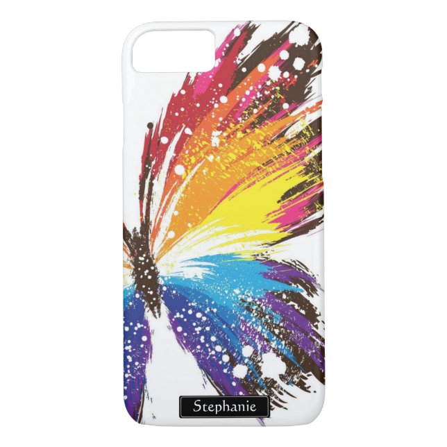 Girly Paint Splashed Realistic Butterfly Monogram Case-Mate iPhone Case (Back)