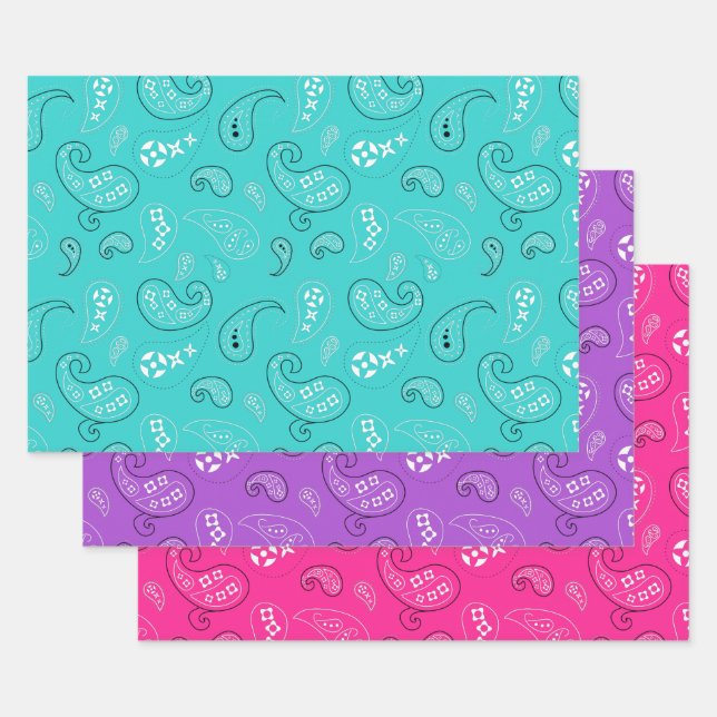 Girly Paisley Bandanna Assortment Wrapping Paper Sheet (Set)