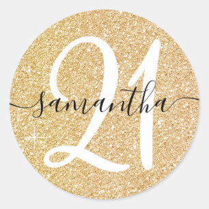 Girly Pale Faux Gold Glitter Personalised 21 Classic Round Sticker