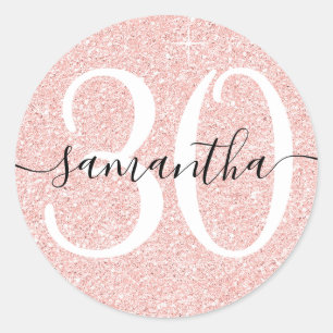 Girly Pale Rose Gold Faux Glitter Personalised 30 Classic Round Sticker