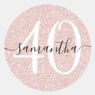 Girly Pale Rose Gold Faux Glitter Personalised 40 Classic Round Sticker