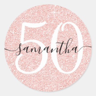 Girly Pale Rose Gold Faux Glitter Personalised 50 Classic Round Sticker