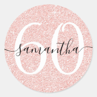 Girly Pale Rose Gold Faux Glitter Personalised 60 Classic Round Sticker