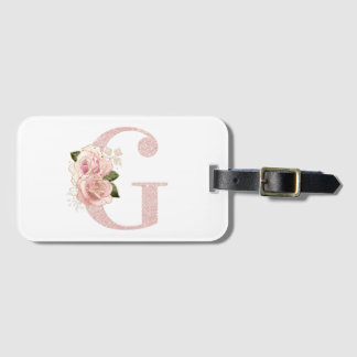 Girly Pale Rose Gold Glitter Floral Monogram G Luggage Tag