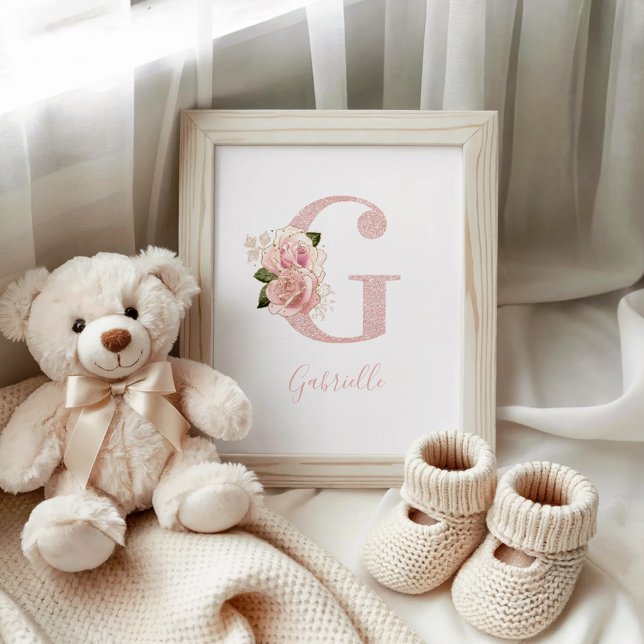Girly Pale Rose Gold Glitter Floral Monogram G Poster (Girly Pale Rose Gold Glitter Floral Monogram G Poster)