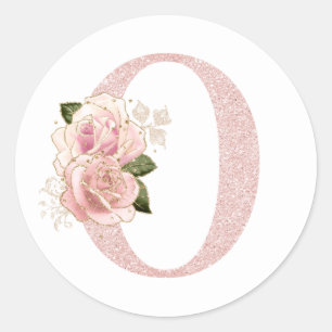 Girly Pale Rose Gold Glitter Floral Monogram O Classic Round Sticker