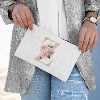 Girly Pale Rose Gold Glitter Floral Z Monogram Accessory Pouch