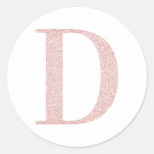 Girly Pale Rose Gold Glitter Monogram D Classic Round Sticker
