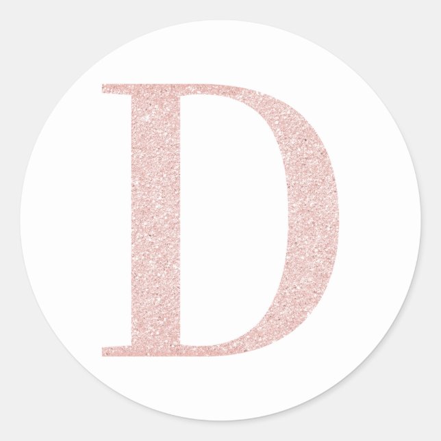 Girly Pale Rose Gold Glitter Monogram D Classic Round Sticker (Front)