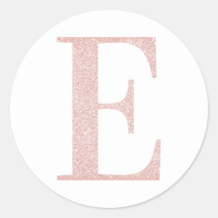 Girly Pale Rose Gold Glitter Monogram E Classic Round Sticker