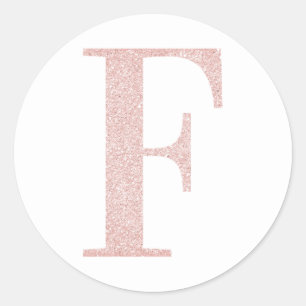 Girly Pale Rose Gold Glitter Monogram F Classic Round Sticker
