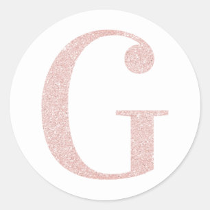 Girly Pale Rose Gold Glitter Monogram G Classic Round Sticker