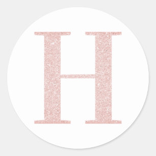 Girly Pale Rose Gold Glitter Monogram H Classic Round Sticker