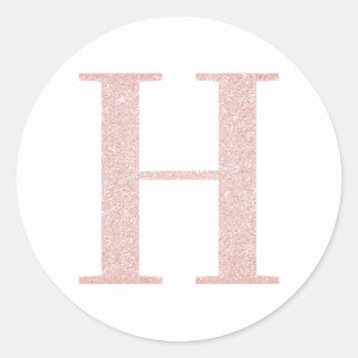 Girly Pale Rose Gold Glitter Monogram H Classic Round Sticker