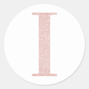 Girly Pale Rose Gold Glitter Monogram I Classic Round Sticker