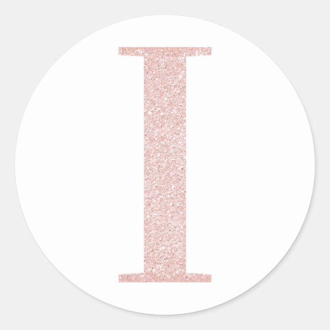 Girly Pale Rose Gold Glitter Monogram I Classic Round Sticker (Front)